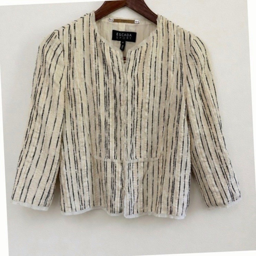 Escada Sport Women's Silk Blend Embroidered Cream Tweed Blazer Size EU 34 (XS)